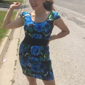 Flower Print Cap Sleeve Dress